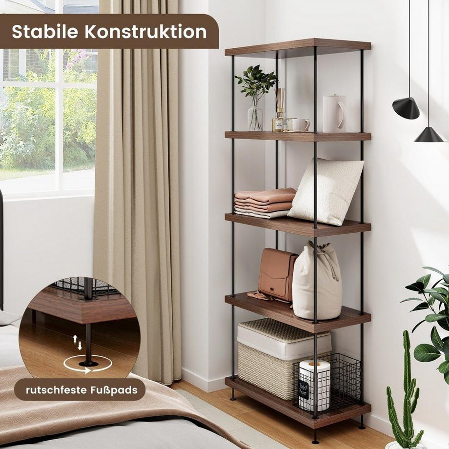Northio 5 Ebenen Standregal mit Metallrahmen Industrielles Bücherregal Lagerregal 60 x 29,5 x 147 cm  