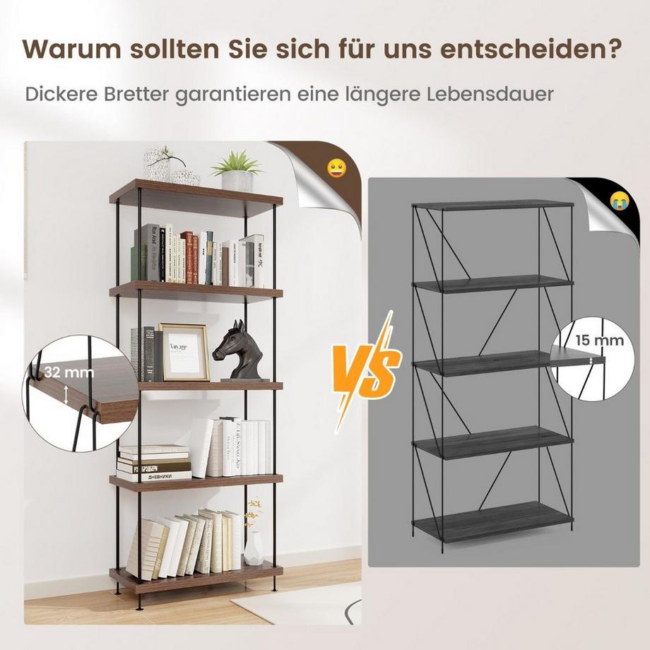 Northio 5 Ebenen Standregal mit Metallrahmen Industrielles Bücherregal Lagerregal 60 x 29,5 x 147 cm  