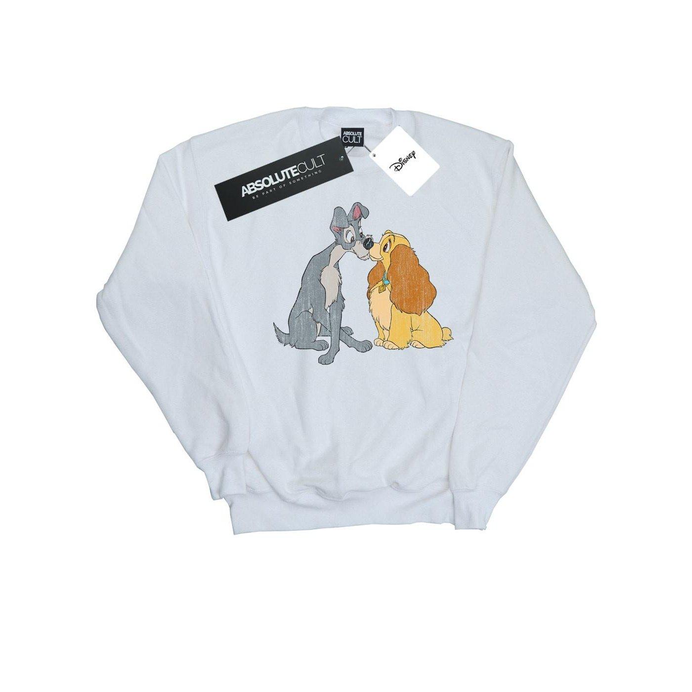 Image of Lady And The Tramp Distressed Kiss Sweatshirt Unisex Weiss 104