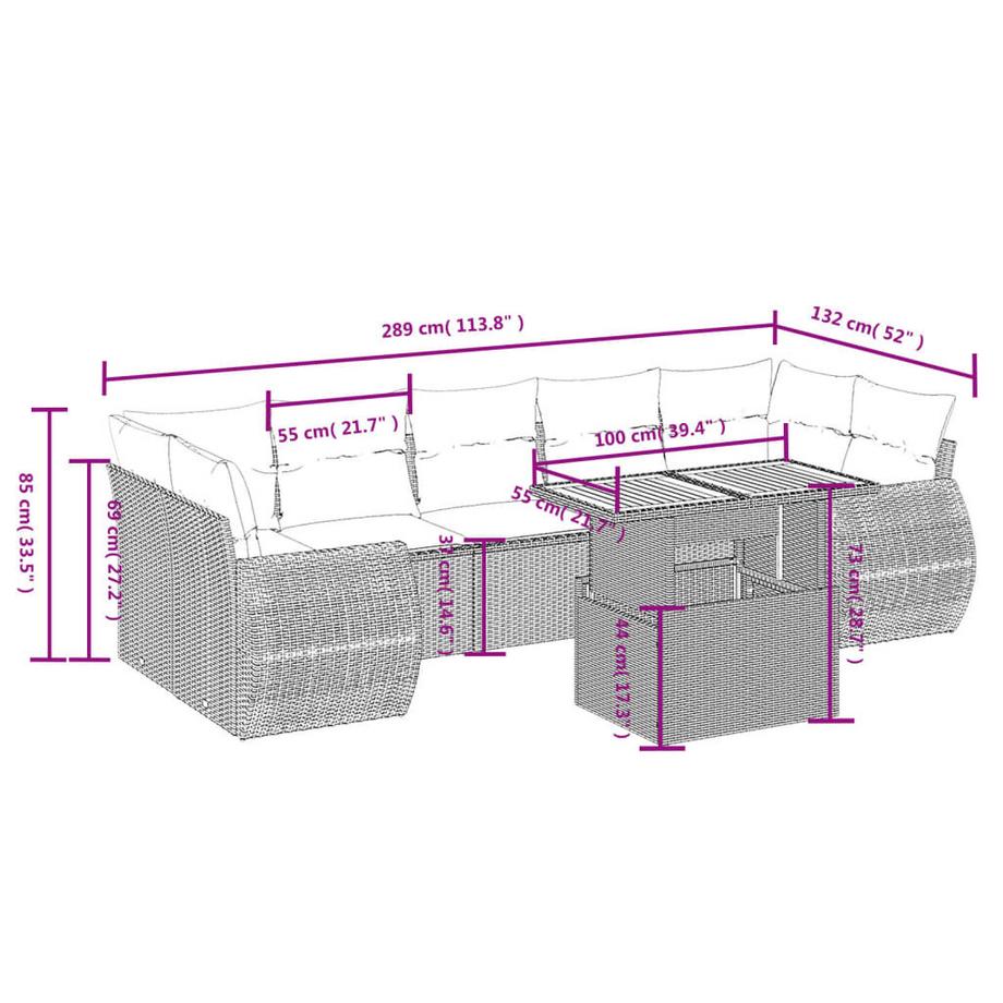 VidaXL Ensemble de canapés de jardin rotin synthétique  