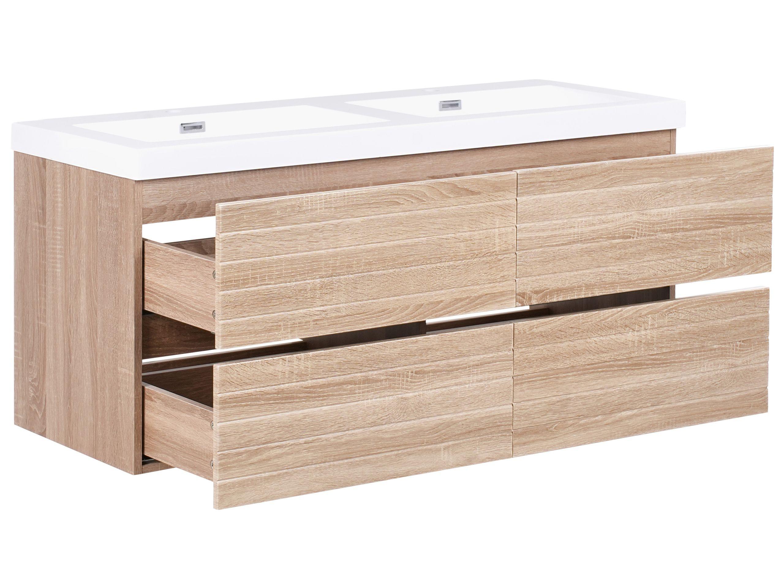 Beliani Wandmontierter Waschtischunterschrank mit Doppelwaschbecken aus MDF-Platte Modern URUCU  
