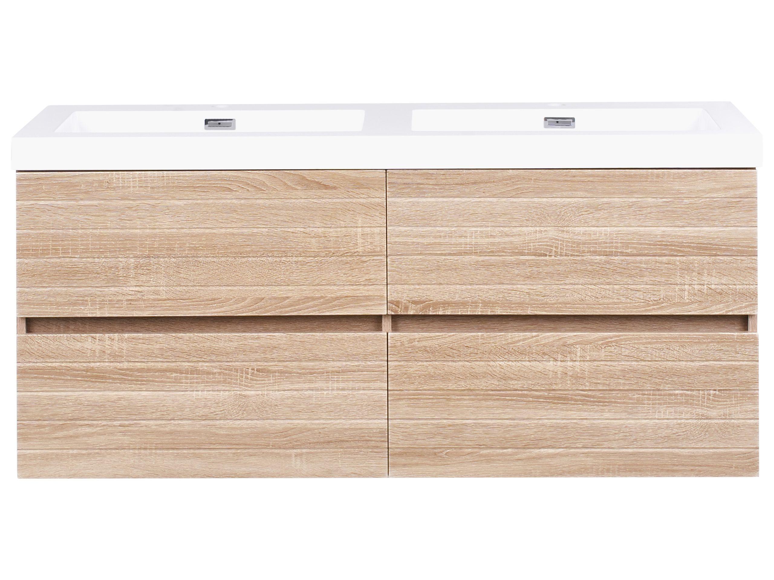Beliani Wandmontierter Waschtischunterschrank mit Doppelwaschbecken aus MDF-Platte Modern URUCU  