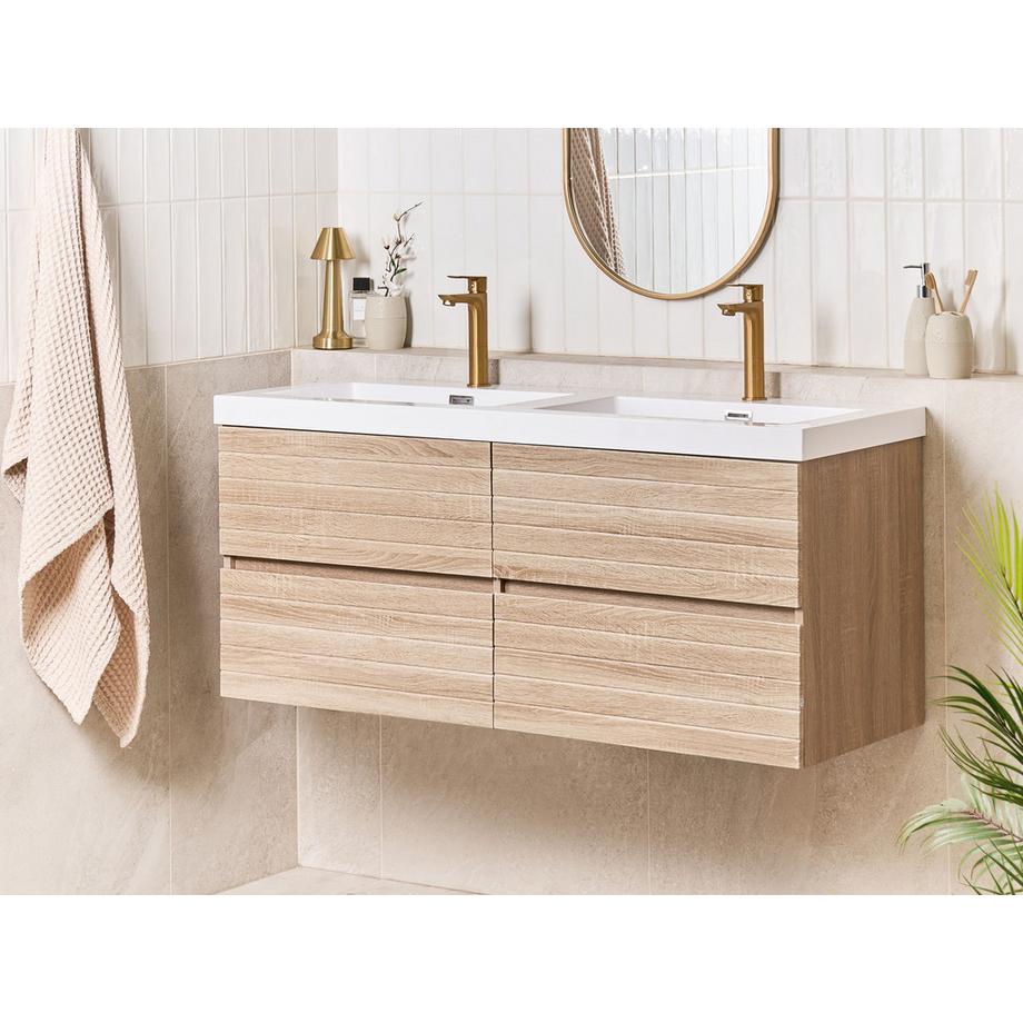 Beliani Mobiletto a muro con doppio lavabo en Fibra a media densità (MDF) Moderno URUCU  