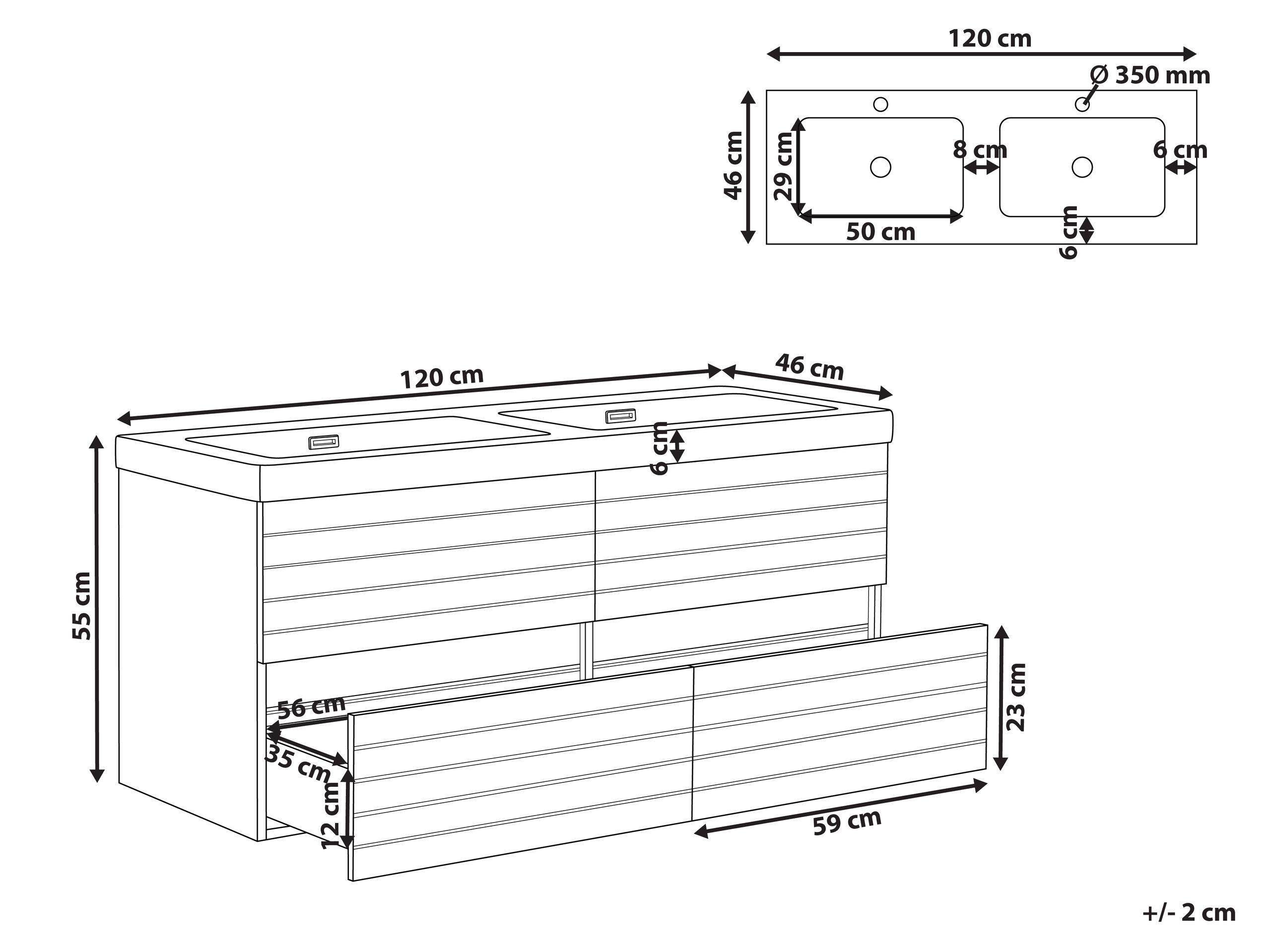 Beliani Wandmontierter Waschtischunterschrank mit Doppelwaschbecken aus MDF-Platte Modern URUCU  