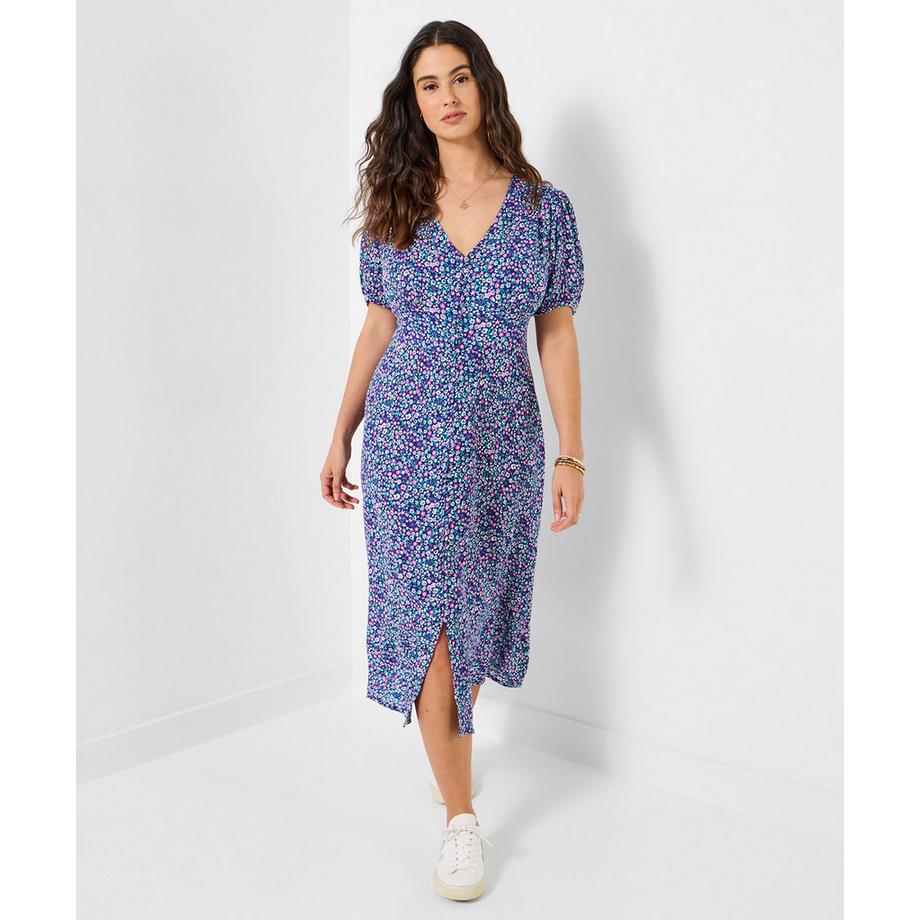 Crinkle-Midikleid mit kleinteiligem Muster