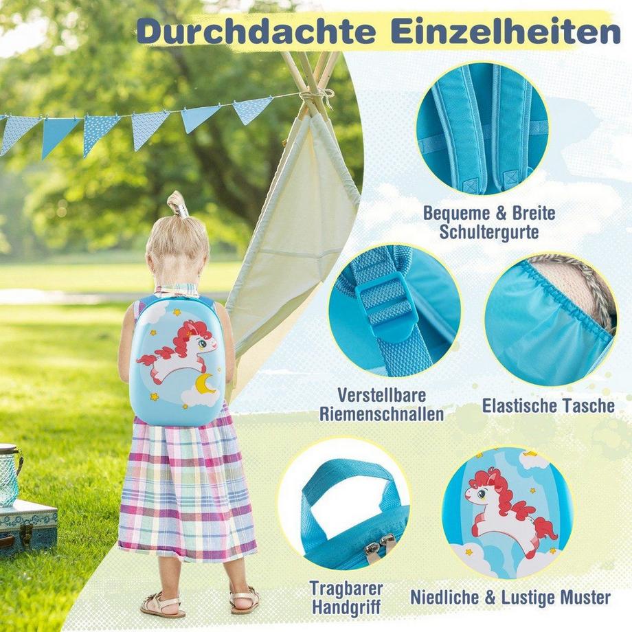 Northix  Valise enfant 2 pièces + sac à dos en plastique trolley enfant bagage enfant 12"+16" cheval bleu 