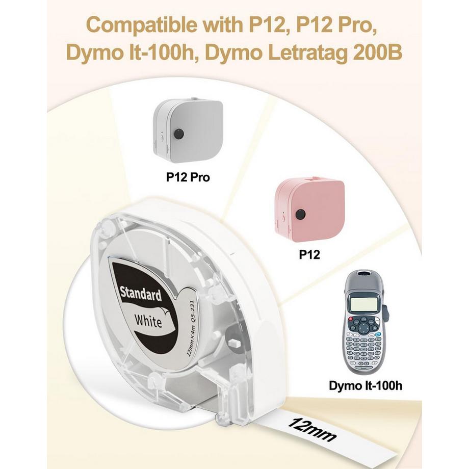 Phomemo Kunststoff-Etikettenbänder Schwarz auf Weiß für P12/P12PRO  