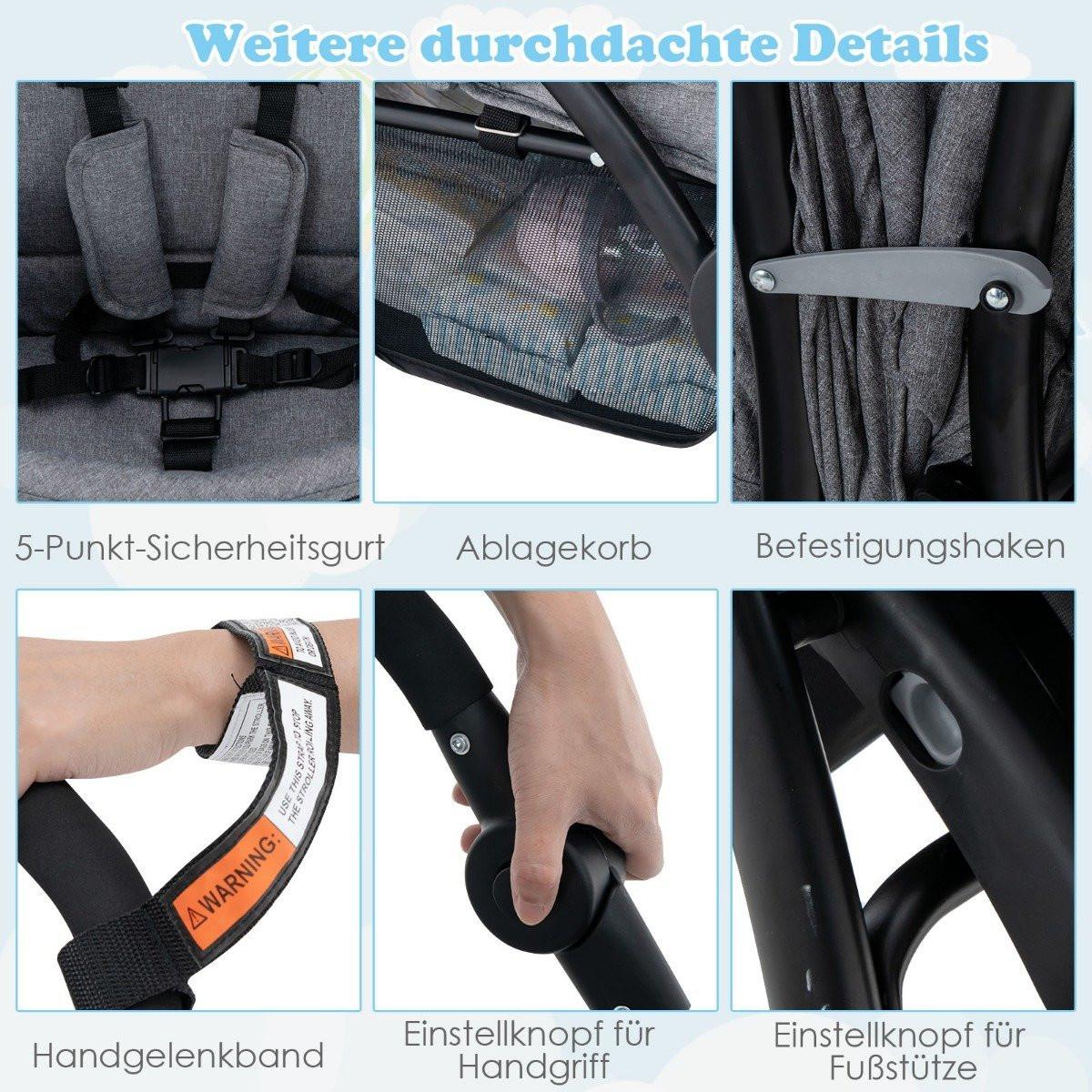 B2X  Passeggino per fratelli, passeggino per fratelli pieghevole, passeggino gemellare, passeggino gemellare grigio 