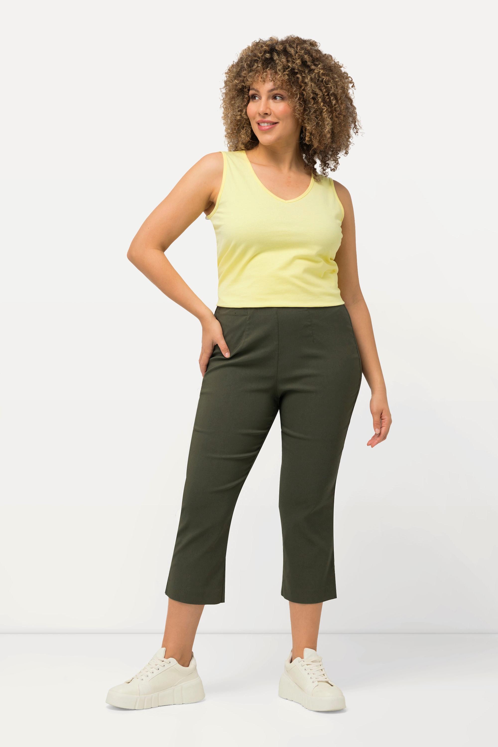 Ulla Popken  Pantalon en bengaline stretch, longueur 3/4 et taille élastique 