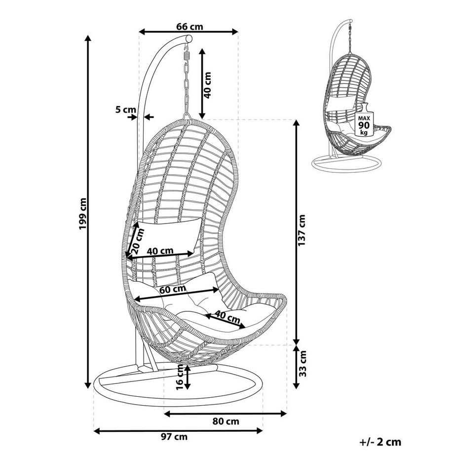Beliani Hängesessel mit Gestell aus PE Rattan Retro PINETO  