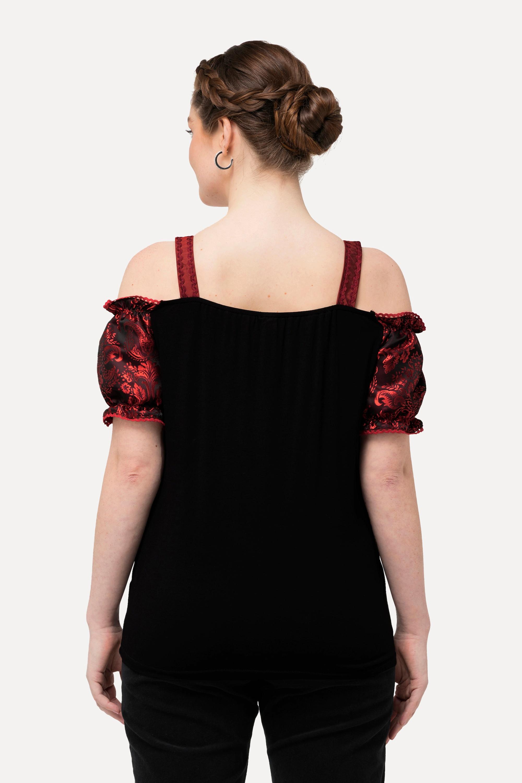 Ulla Popken  Blusa in tradizionale stile Tracht con pizzo, allacciatura, spalline e mezze maniche 