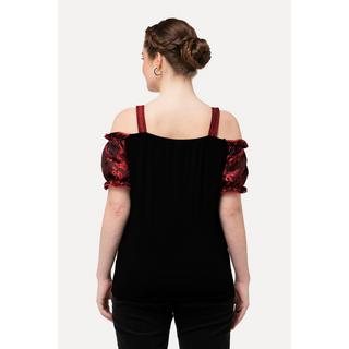 Ulla Popken  Blusa in tradizionale stile Tracht con pizzo, allacciatura, spalline e mezze maniche 