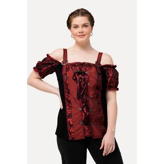 Ulla Popken  Blouse s'inspirant des tenues traditionnelles bavaroises. Bretelles, dentelle et laçage. Manches courtes 