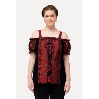 Ulla Popken  Blouse s'inspirant des tenues traditionnelles bavaroises. Bretelles, dentelle et laçage. Manches courtes 