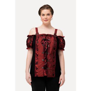 Blouse s'inspirant des tenues traditionnelles bavaroises. Bretelles, dentelle et laçage. Manches courtes