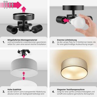 Tectake Plafonnier Circum, abat-jour en textile aspect lin  