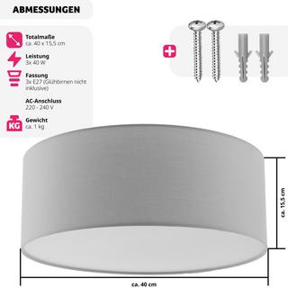 Tectake Plafonnier Circum, abat-jour en textile aspect lin  