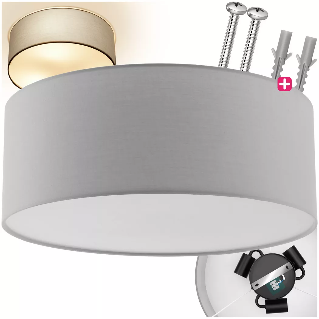 Tectake – Deckenleuchte Circum, Textilschirm im Leinenlook, 39cm, Grau