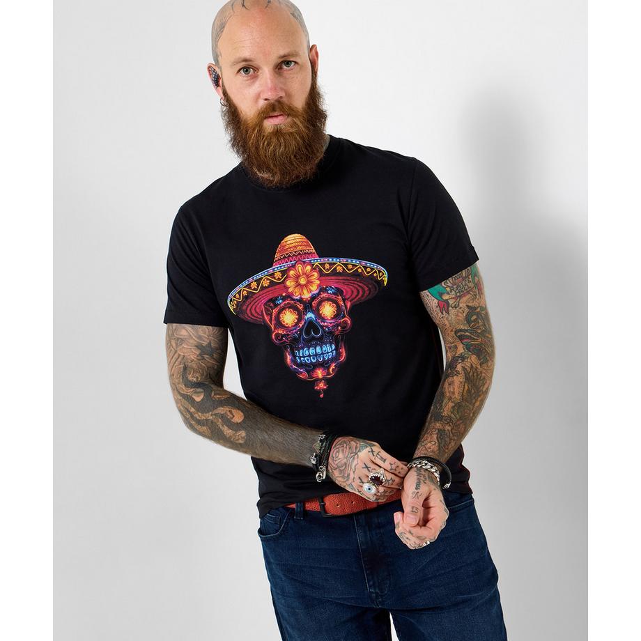 T-Shirt mit Totenkopfmotiv und Leuchteffekten
