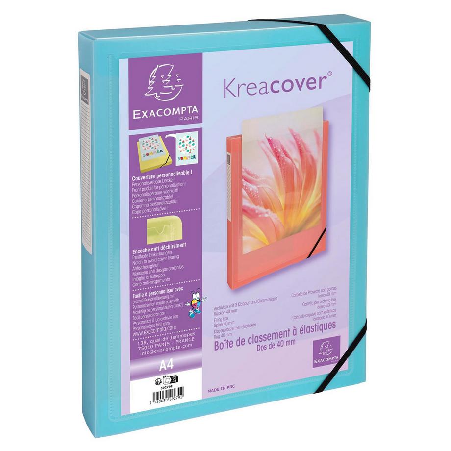 Exacompta Boite de classement polypropylène Kreacover Pastel dos 40mm - A4 - x 5  