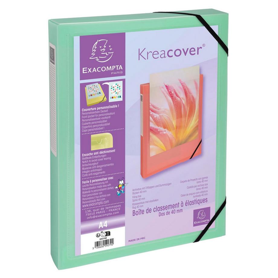 Exacompta Boite de classement polypropylène Kreacover Pastel dos 40mm - A4 - x 5  
