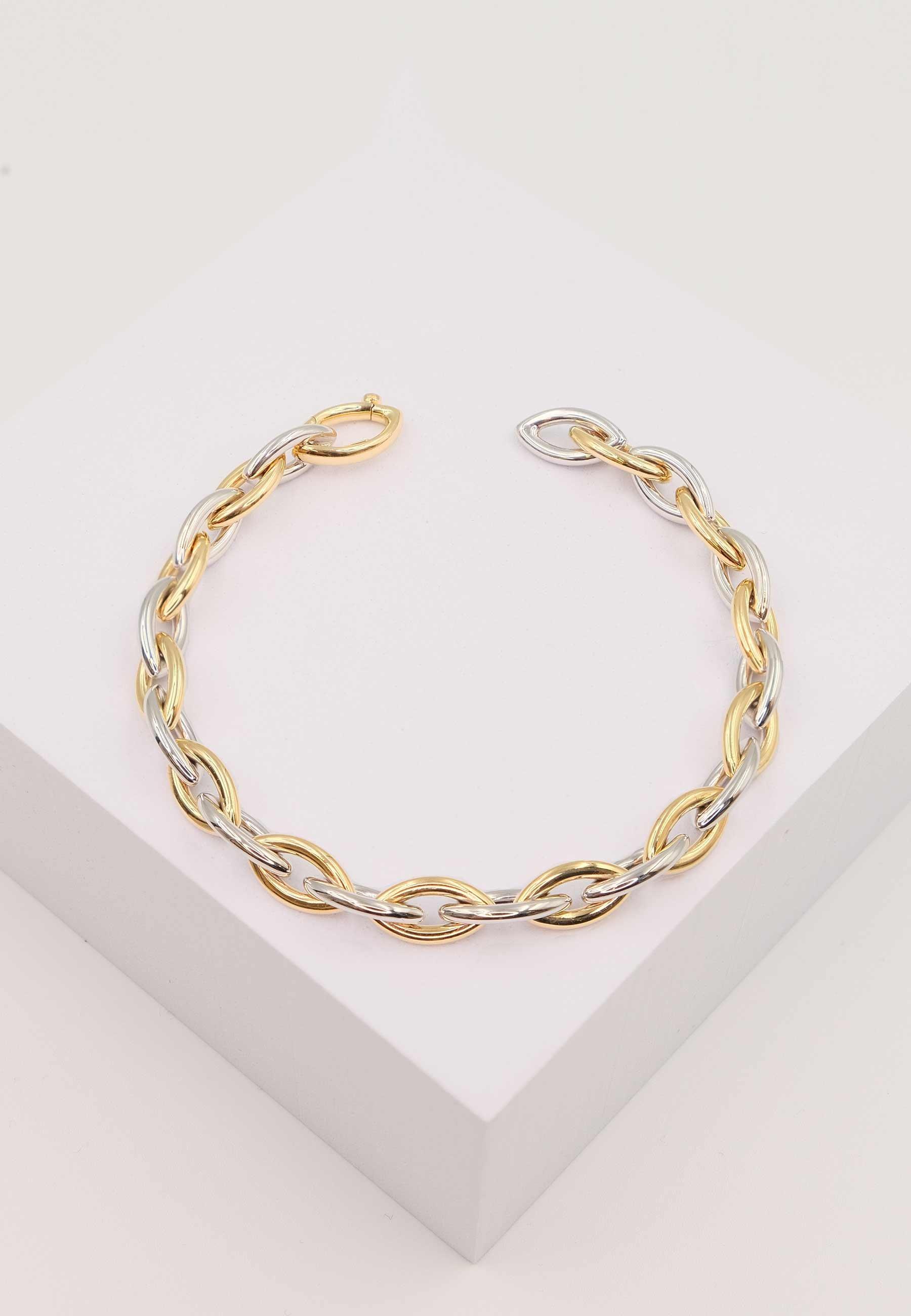 MUAU Schmuck  Bracelet Navette Bicolor Gelb-/Weissgold 750. 20cm, 7mm 