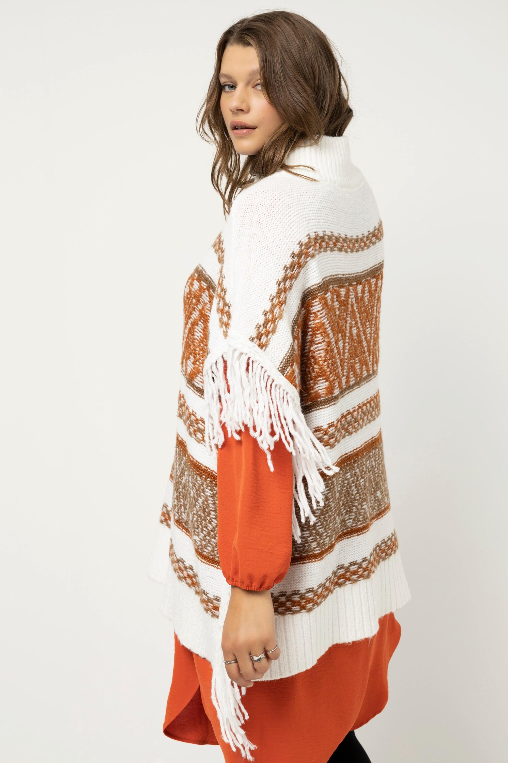 Studio Untold  Poncho, oversized, Ethnomuster, Fransen 