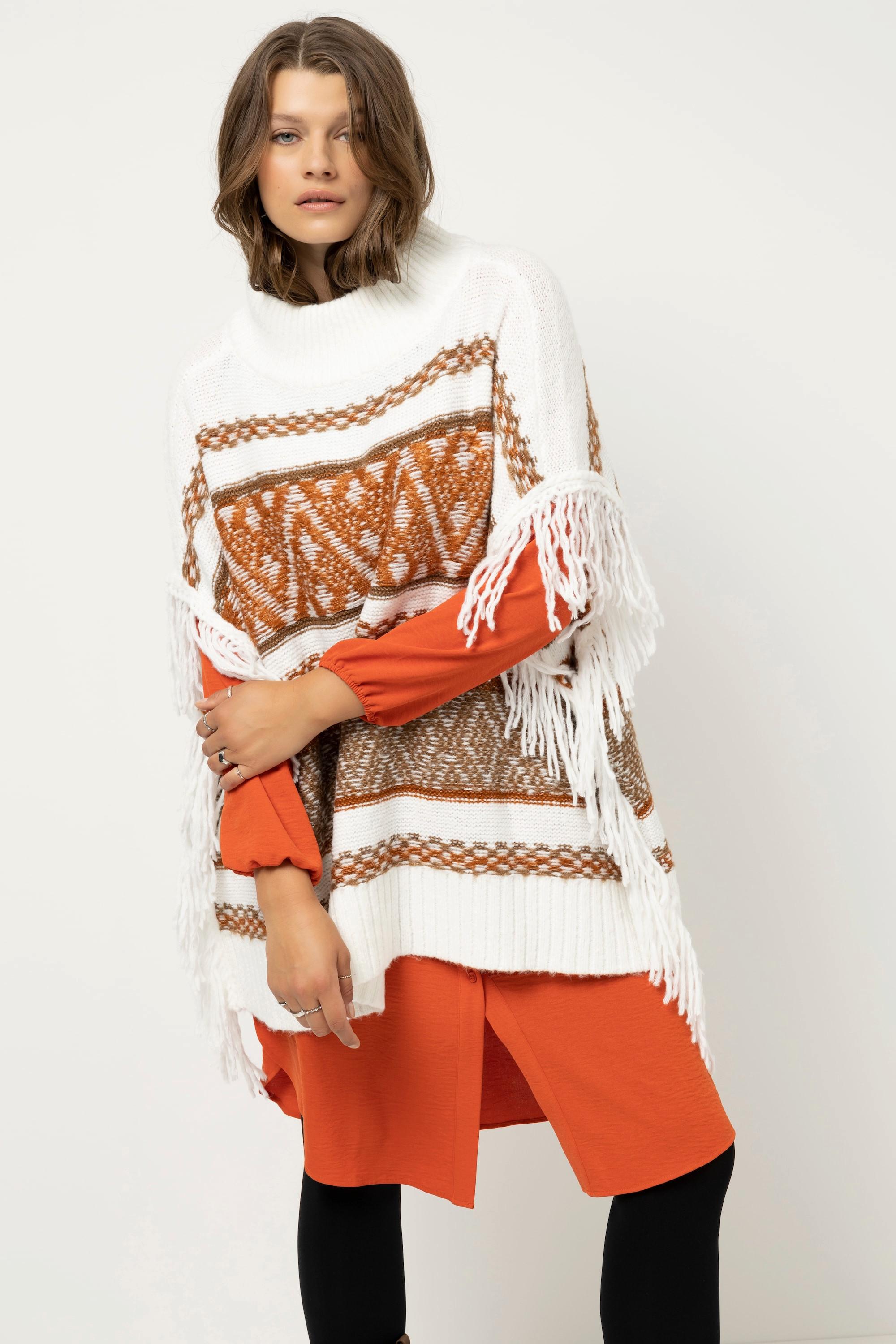 Studio Untold  Poncho oversize, motif ethnique, franges 