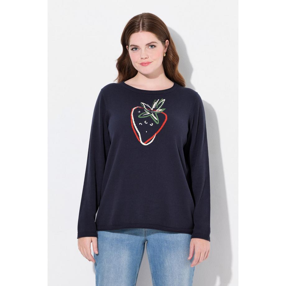 Ulla Popken Pull Motif Fruit Encolure Ronde Manches Longues Coton Bio  