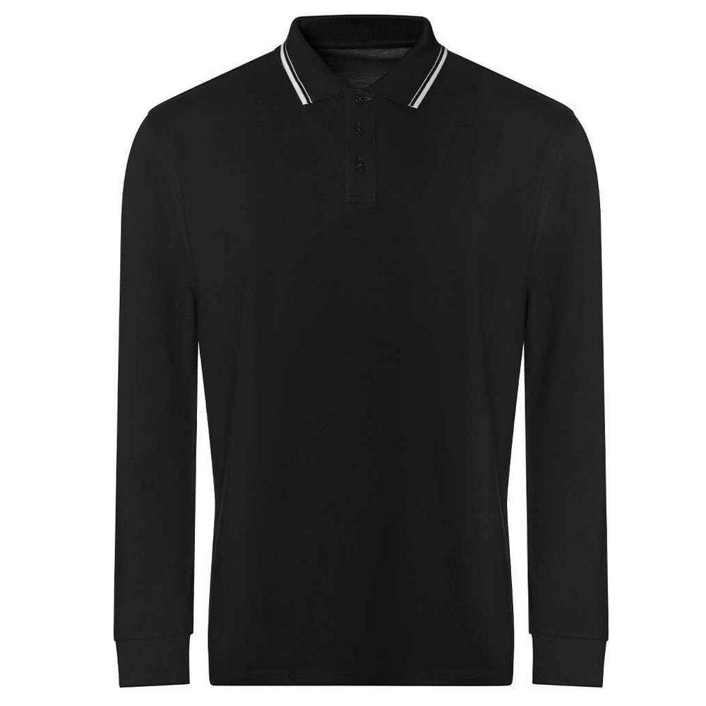 Image of Poloshirt Mit Kontrastfarbenen Streifen Langärmlig Herren Schwarz M