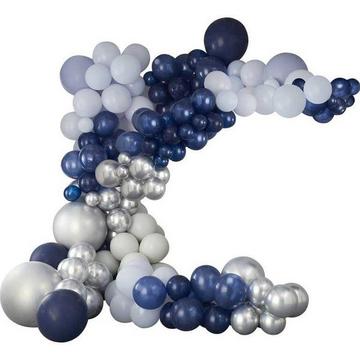 Kit Luxe Arche de Ballons Argent, Bleu marine & Bleu clair