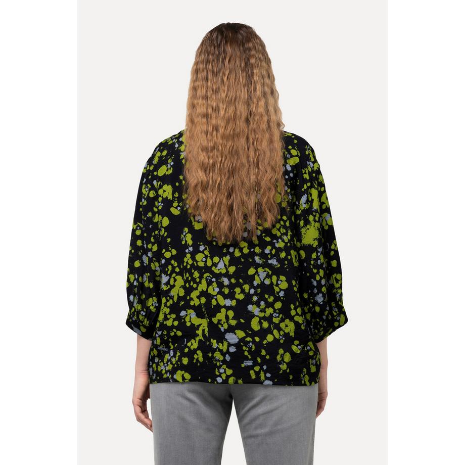 Ulla Popken Blouse Imprimé à Pois Col Rond Manches 3/4 Coupe A-ligne  