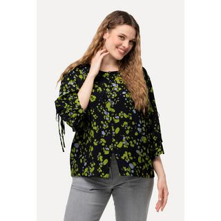 Ulla Popken  Blouse imprimé à pois. Col rond et manches longues. Silhouette en A. 