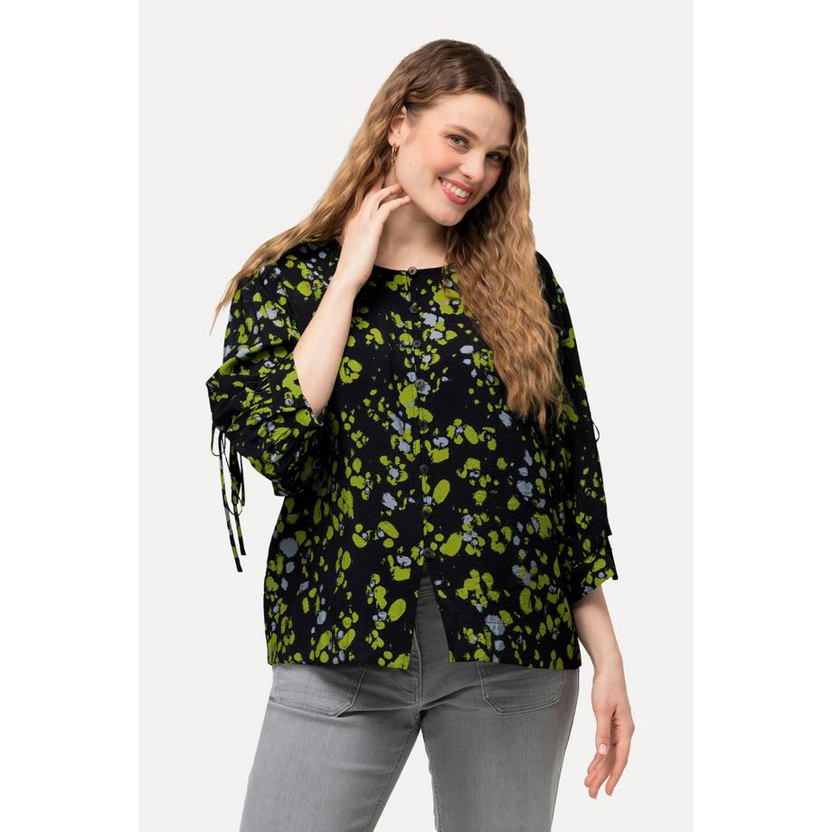 Ulla Popken Blouse Imprimé à Pois Col Rond Manches 3/4 Coupe A-ligne  