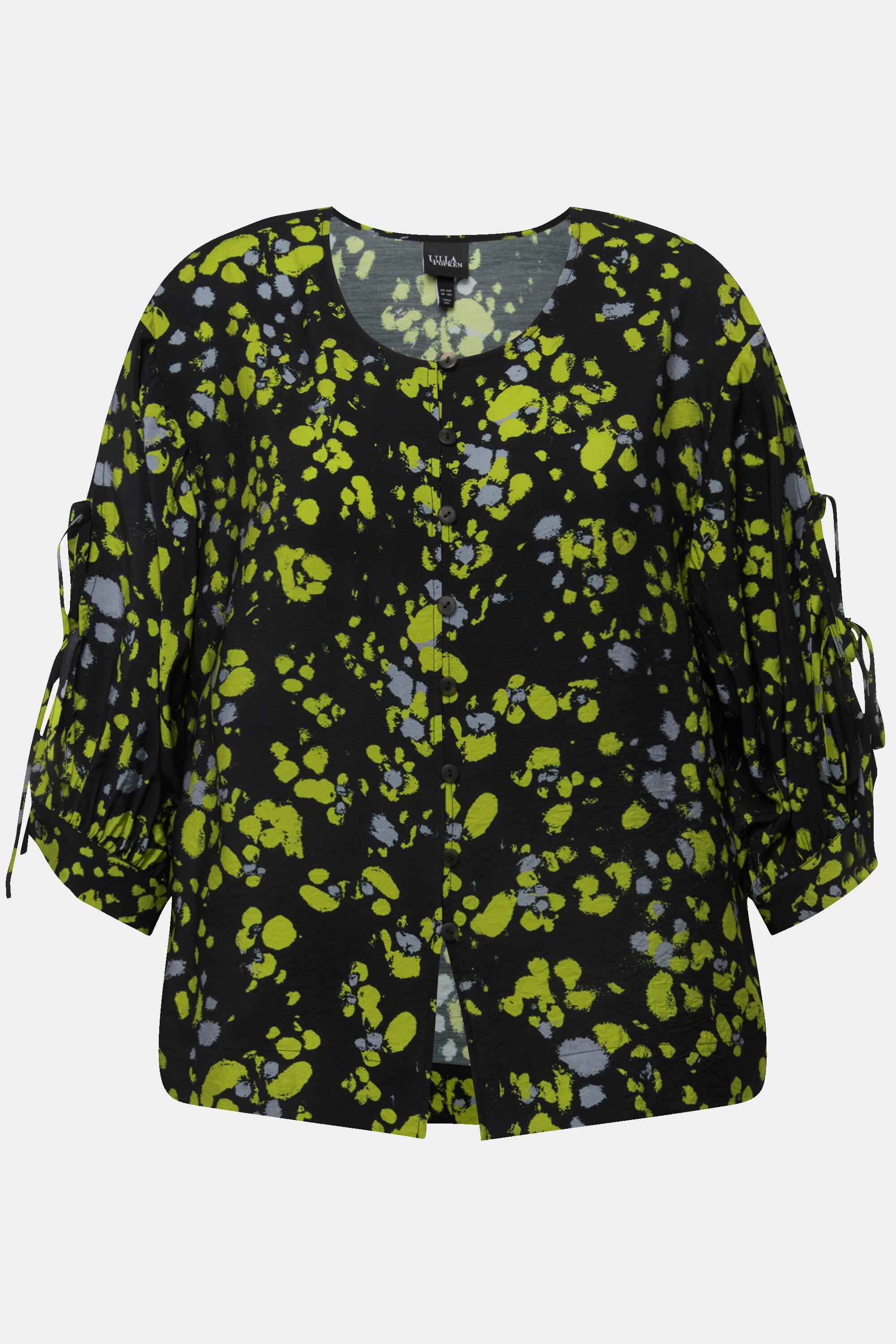 Ulla Popken  Blouse imprimé à pois. Col rond et manches longues. Silhouette en A. 