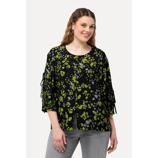 Ulla Popken  Blouse imprimé à pois. Col rond et manches longues. Silhouette en A. 