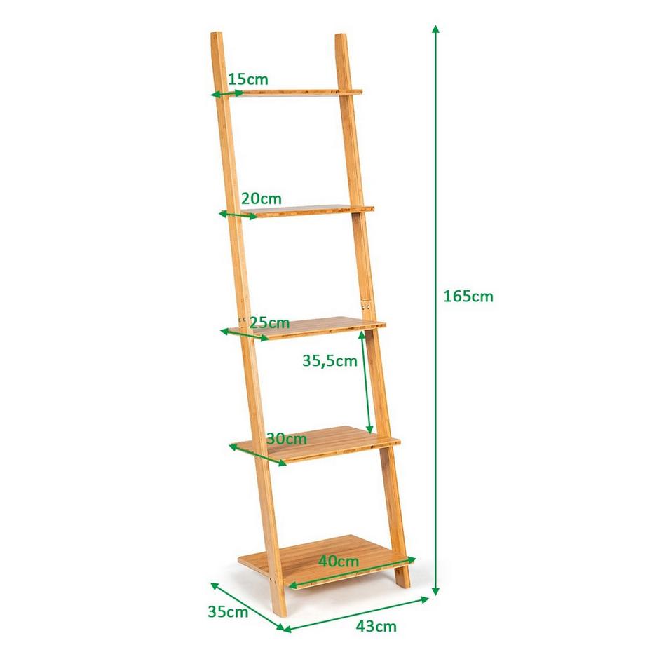 Northio 5 Ebenen Leiterregal aus Bambus schmal Bücherregal Standregal  