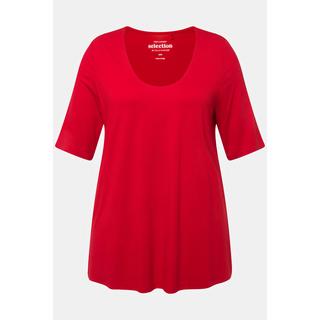 Ulla Popken  T-shirt con davanti doppio, scollo a V e mezze maniche 