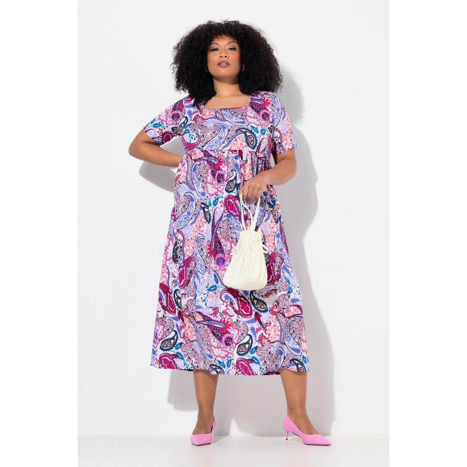 Ulla Popken Robe Maxi Coupe Évasée Décolleté Carré Manches Courtes  