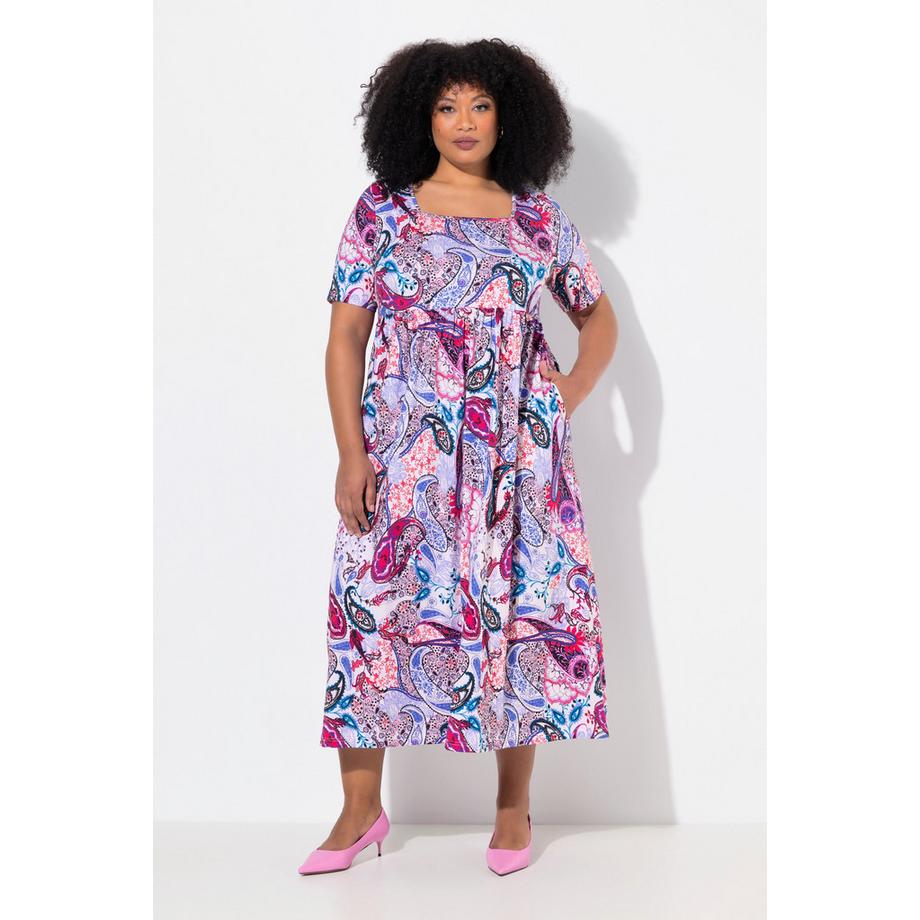 Ulla Popken Robe Maxi Coupe Évasée Décolleté Carré Manches Courtes  