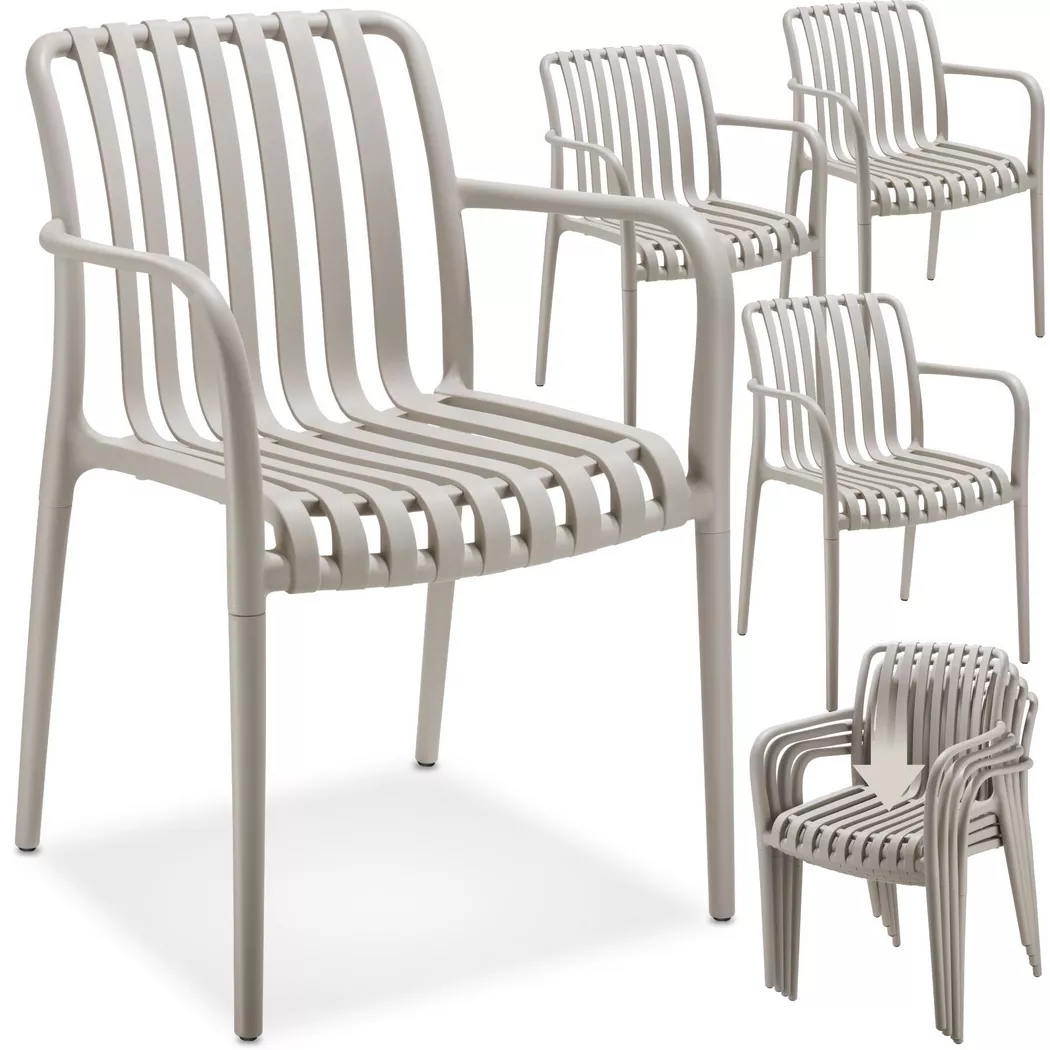 Tectake - Chaises de jardin ALCUDIA résistant aux intempéries et aux UV, 4 Stück, Taupe