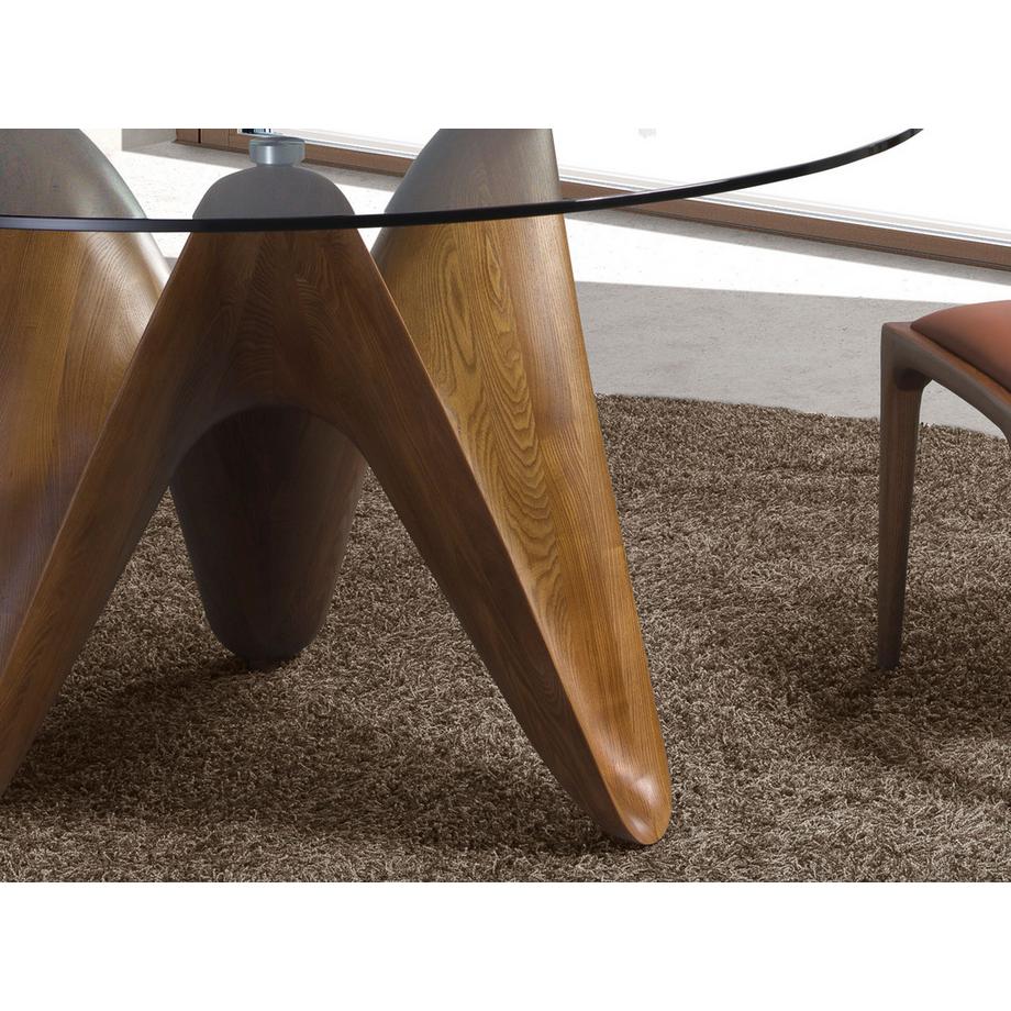 ANGEL CERDA Table à manger ronde verre trempé et noyer  