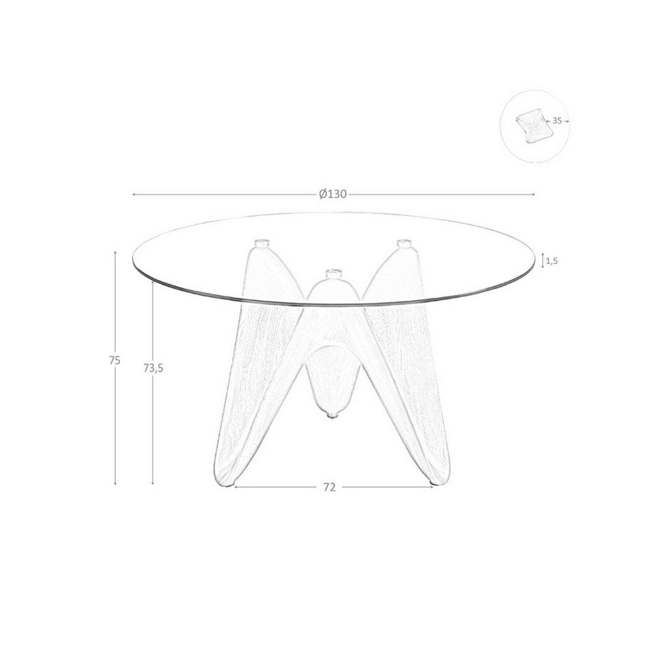 ANGEL CERDA Table à manger ronde verre trempé et noyer  