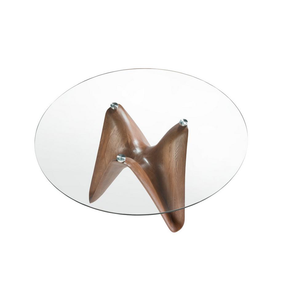 ANGEL CERDA Table à manger ronde verre trempé et noyer  