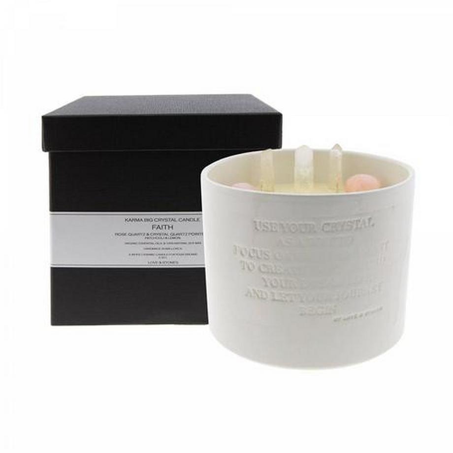 Love&Stones Duftkerze XL Rosenquarz & Kristallquarz "Big Faith"  
