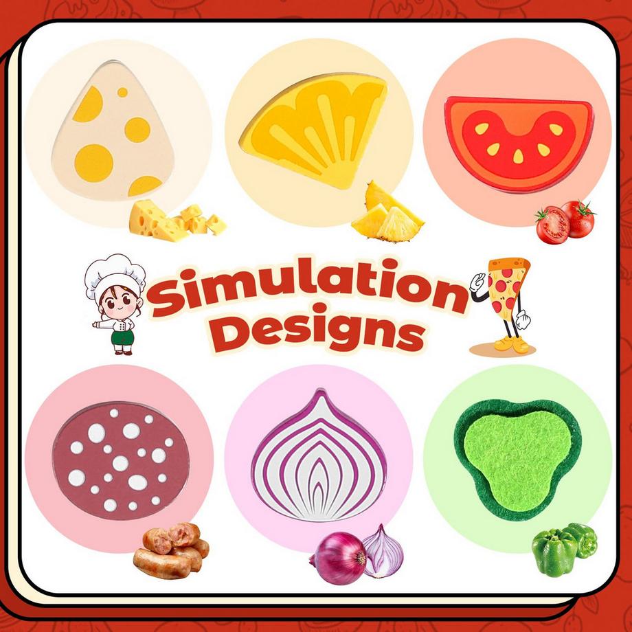 Activity-board  Kinderküchenzubehör Pizza Set Holz - 27 Stück Spielküchenpizza Spielzeug für Kinder 