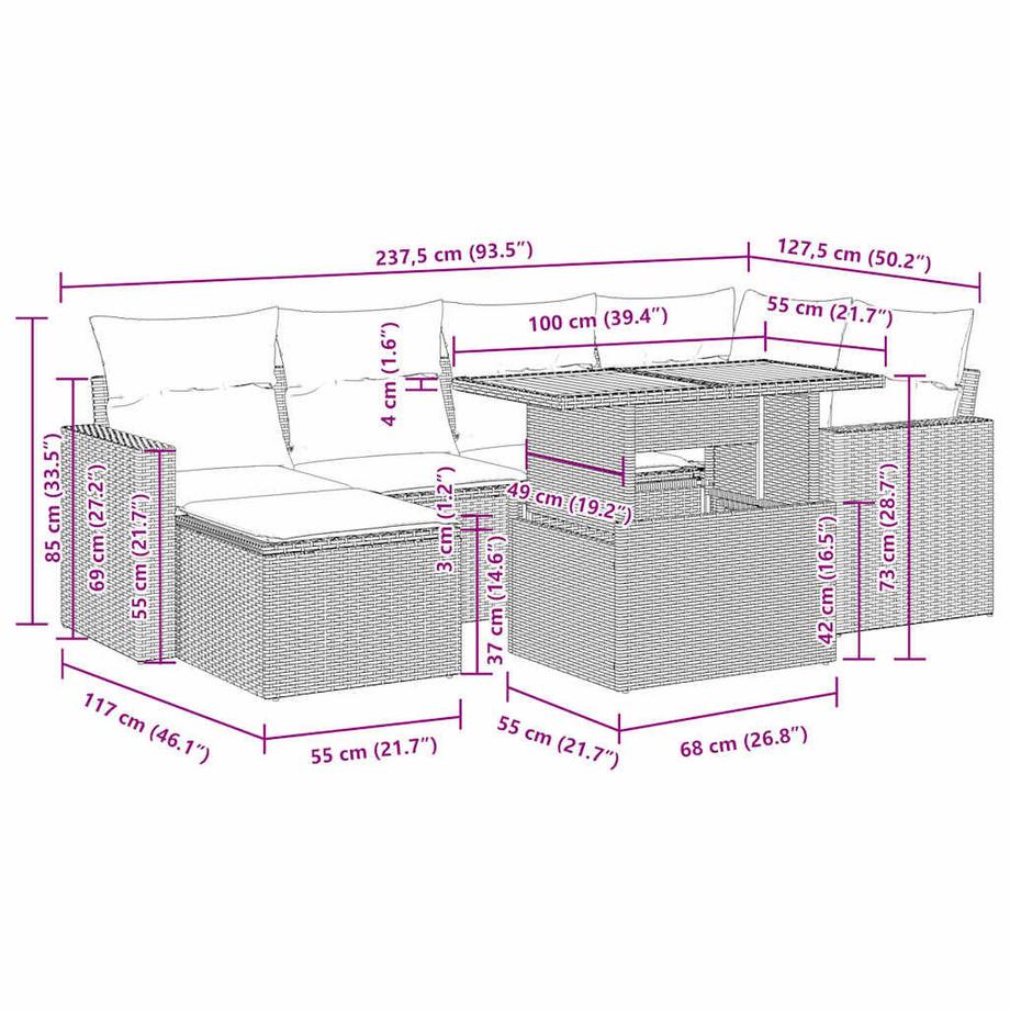 VidaXL set di divani da giardino Polirattan  