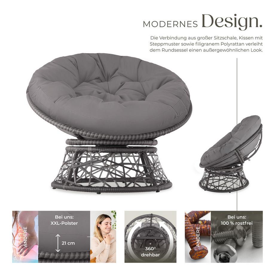 Tectake Fauteuil de jardin en rotin GARGANO rotatif  