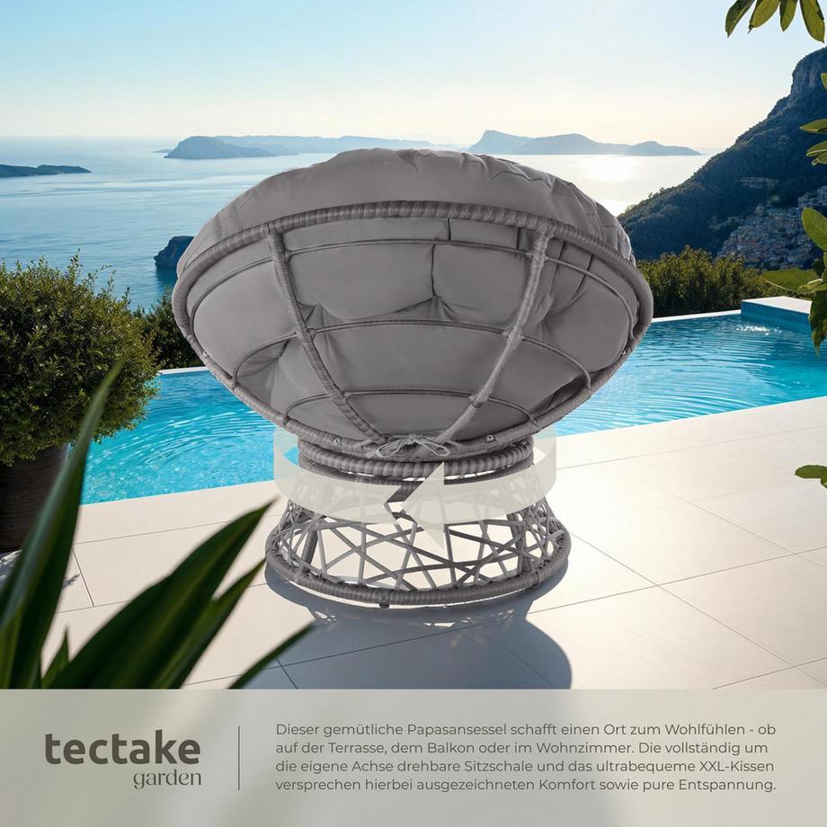 Tectake Fauteuil de jardin en rotin GARGANO rotatif  