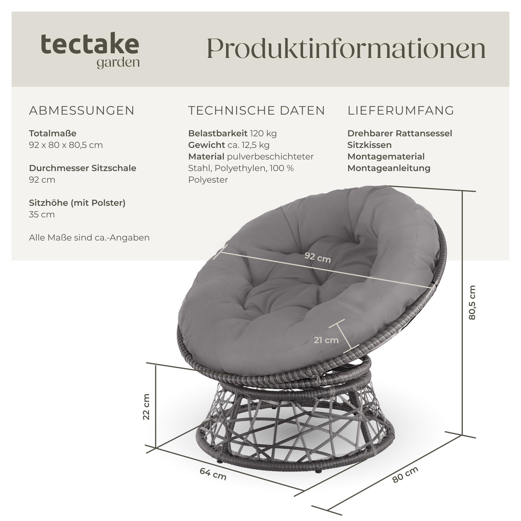 Tectake Rattansessel Gargano drehbar widerstandsfähig  